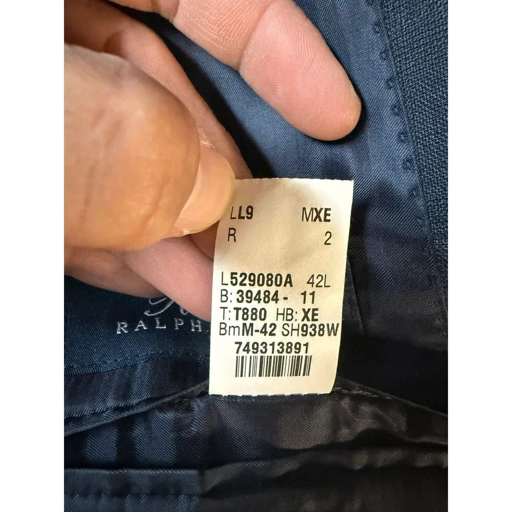 Ralph Lauren Mens 42L Wool Blazer Navy Blue Glen Plaid Sport Coat Made in Canada